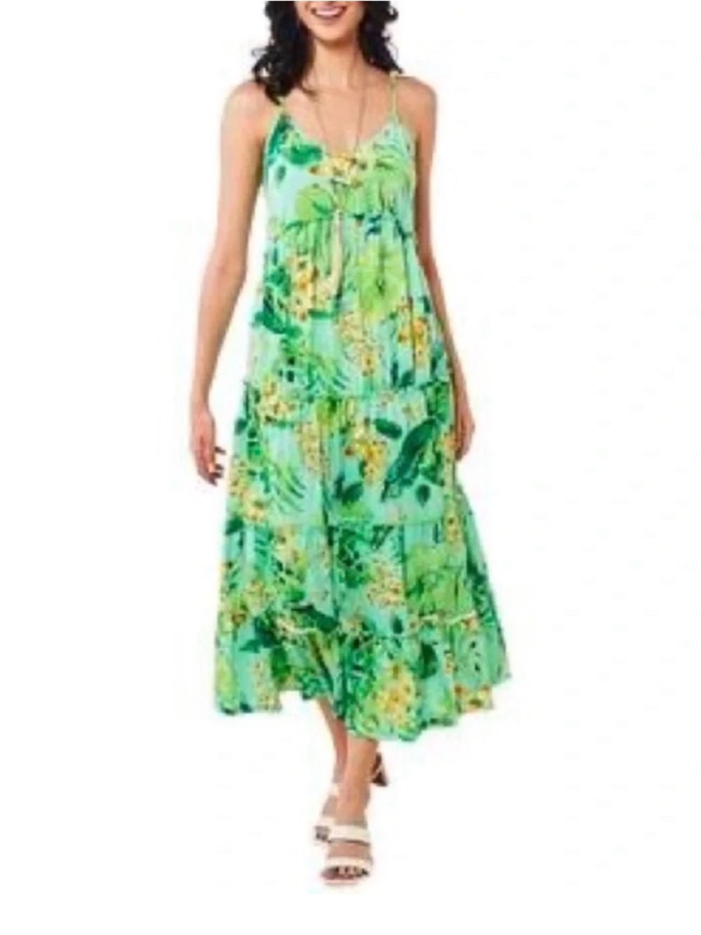 Emma & Michelle Floral Tiered Maxi Dress L NWT